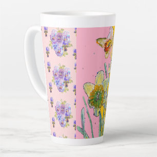 Caneca De Café Latte Daffodil Watercolor Flor Amarelo Flor Latte Mug