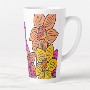 Caneca De Café Latte Daffodils Coloridos Flores Design