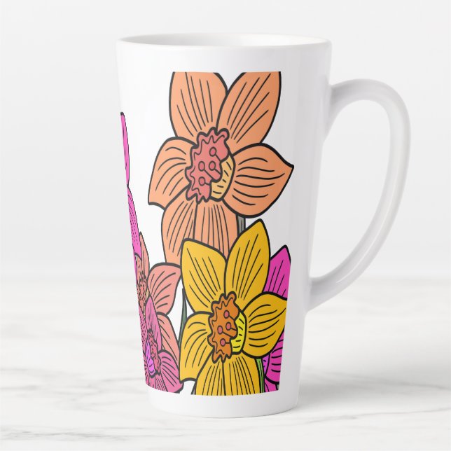 Caneca De Café Latte Daffodils Coloridos Flores Design (Direita)