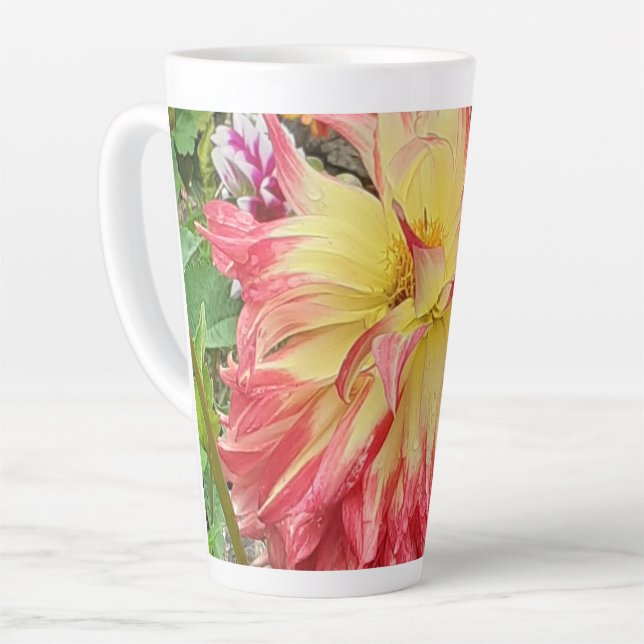 Caneca De Café Latte Dahlia Rosa e Amarelo (Ângulo esquerdo)