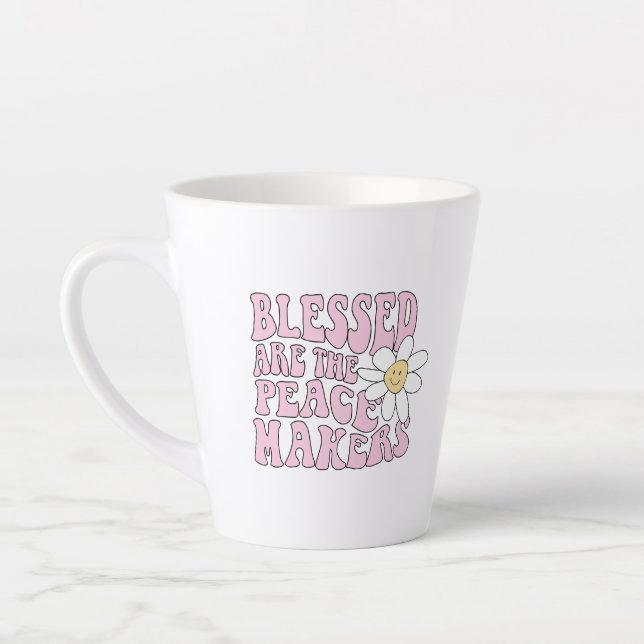Caneca De Café Latte Daisy and Peace Makers Slogan (Esquerda)