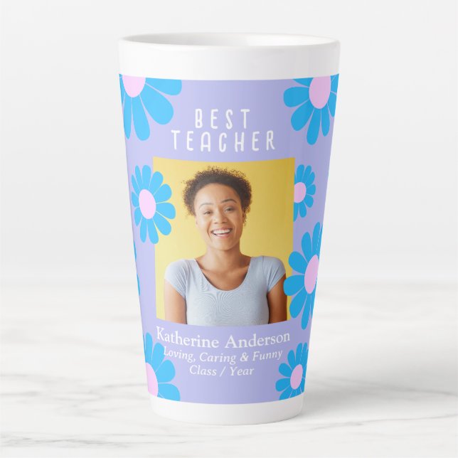 Caneca De Café Latte Daisy Best Teacher Photo Purple (Frente)