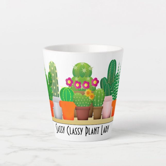 Caneca De Café Latte Dama de Cacto Sassy e Sofisticado Aquarela (Frente)