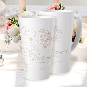 Caneca De Café Latte Damas de Honra Românticas Peônias Marfim Branco