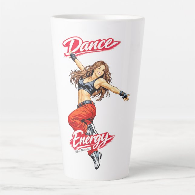 Caneca De Café Latte Dança de Energia e Liberdade (Frente)