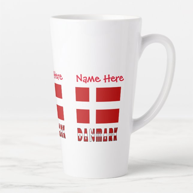 Caneca De Café Latte Danmark Dannebrog Personalização Vermelha  (Direita)