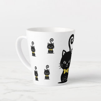 Caneca De Café Latte Dapper Black Cat Mug, Kitty with Bow Tie