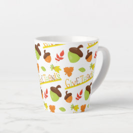 CANECA DE CAFÉ LATTE DAR OBRIGADOS COM ACORNS VERDE E LARANJA