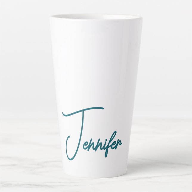 Caneca De Café Latte Dark Teal Trend Modern Minimalist Handwriting Name (Frente)
