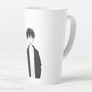 Caneca de Café Latte de Menino Anime Minimalista