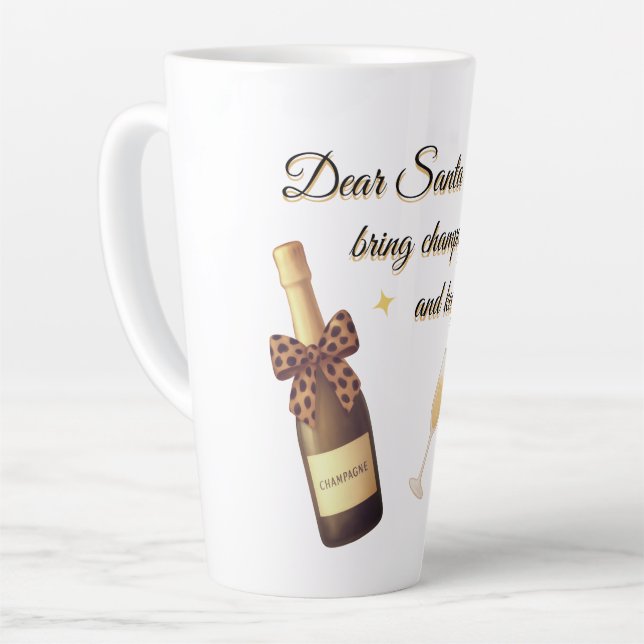 Caneca De Café Latte Dear Santa Champagne Design (Ângulo esquerdo)