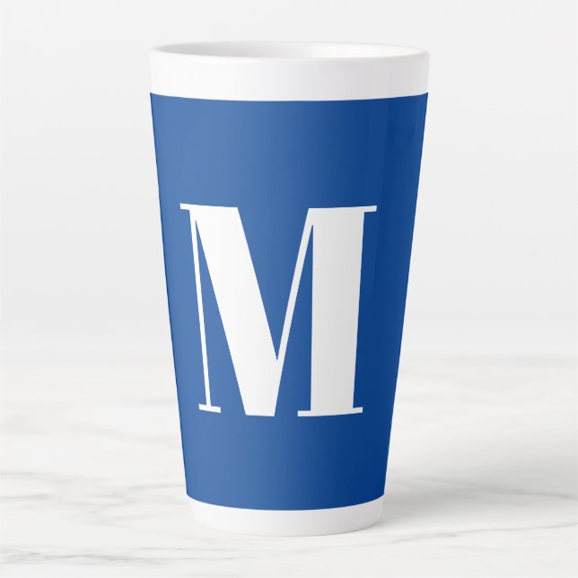 Caneca De Café Latte Deep Blue - Letra inicial Monograma Na moda modern (Frente)