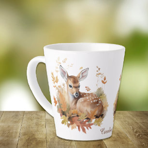 Caneca De Café Latte Deer Fawn nas Folhas do outono