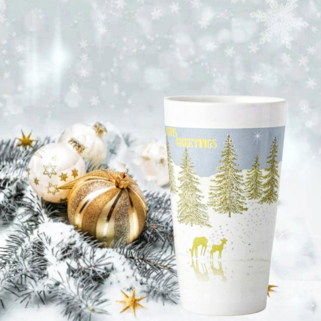 Caneca De Café Latte Deer Refletion (A peaceful Holiday scene, tastefully diisplayed, on a tall, latte mug!)