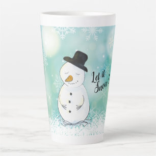 Caneca De Café Latte Deixe nevar Boneco de neve e flocos de neve