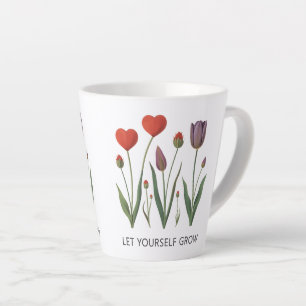 Caneca De Café Latte Deixe-se Crescer Tulipas Florais em Forma de Coraç