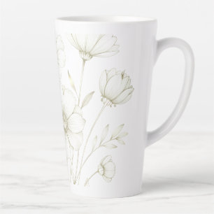 Caneca De Café Latte Delicado Buquê de Cosmos em Linha Arte com Graça