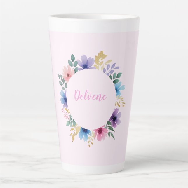 Caneca De Café Latte Delicate Floral Wreath (Frente)