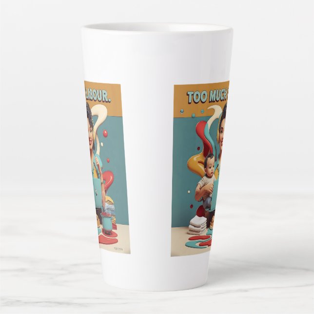 Caneca De Café Latte Demasiado Trabalho - Design de Sátira Retrofeminis (Frente)