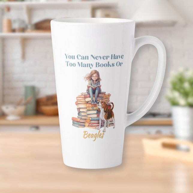 Caneca De Café Latte Demasiados livros ou Beagles (Too Many Books or Beagles Latte Mug)