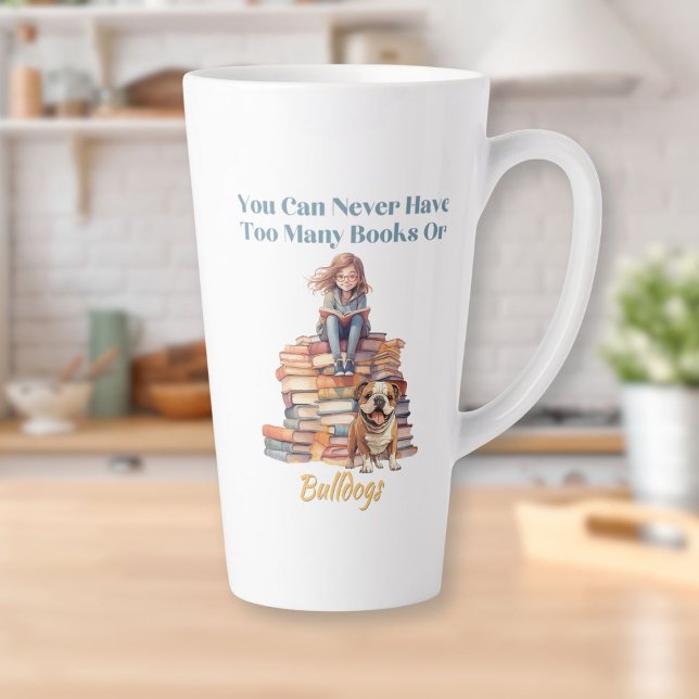 Caneca De Café Latte Demasiados livros ou Buldog (Too Many Books or Bulldogs Latte Mug)