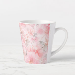 Caneca De Café Latte Desabrochar de Rubor Aquarela Floral