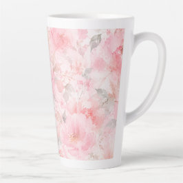 Caneca De Café Latte Desabrochar Rosado Aquarela Floral