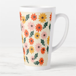 Caneca De Café Latte Desenhado com flores