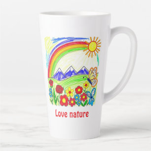 Caneca De Café Latte Desenho Colorido da Natureza para Amantes da Natur