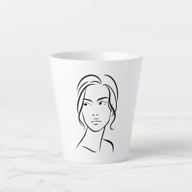 Caneca De Café Latte Desenho da face de uma mulher de linha 4 (Frente)