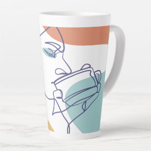 Caneca De Café Latte desenho de arte linear de pôster de mulher bebendo
