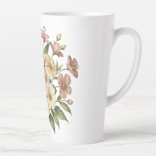 Caneca De Café Latte Desenho de Buquê de Monograma Floral Elegante