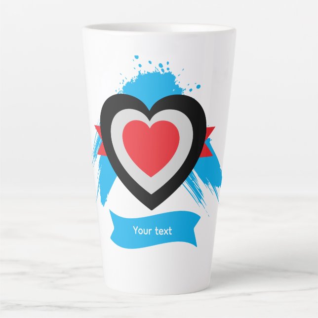 Caneca De Café Latte Desenho de Coração com Texto Personalizável (Frente)