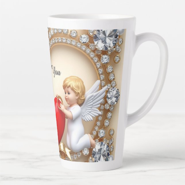 Caneca De Café Latte Desenho de Coração Romântico (Direita)