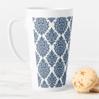 Caneca De Café Latte desenho de damasco azul