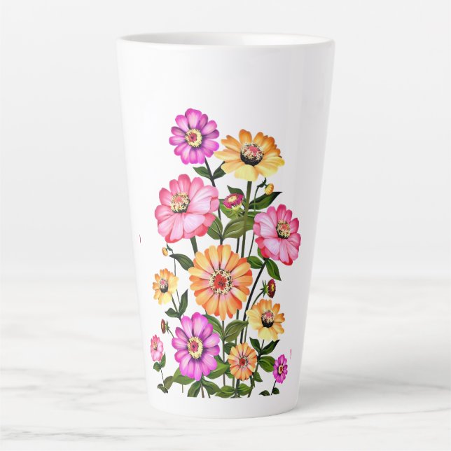 Caneca De Café Latte Desenho de Flores em Aquarela-34063 (Frente)