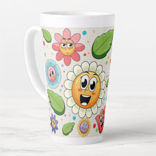 Caneca De Café Latte desenho de fundo contínuo com flores coloridas 