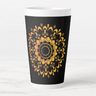 Caneca De Café Latte Desenho de Mandala Única Dourada-95747