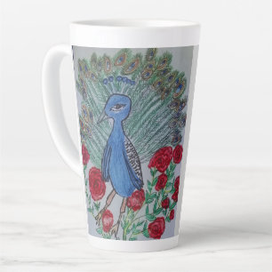 Caneca De Café Latte Desenho de rosa do amor do pavão