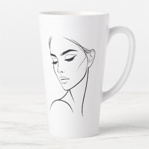 Caneca De Café Latte Desenho de rosto de mulher de uma linha n.o 3