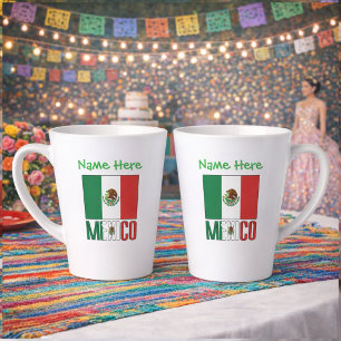 Caneca De Café Latte Desenho Personalizado da Bandeira do México com No