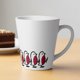 Caneca De Café Latte Desenho simples de linha de pássaros Robins Marcha