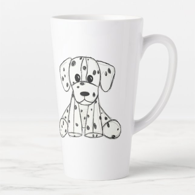 Caneca De Café Latte Desenho simples de um cão dalmata de pelúcia em pr (Direita)