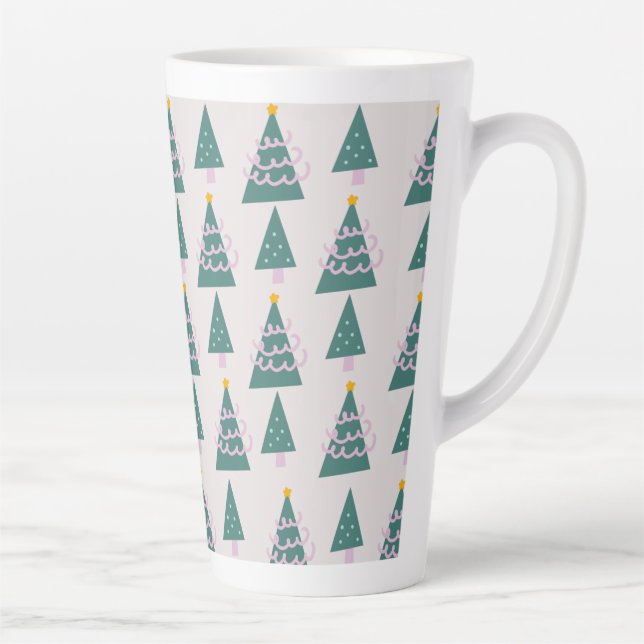 Caneca De Café Latte Desenhos de Árvores Fofas Rosa Verde (Direita)