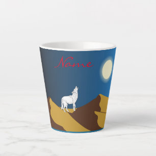 Caneca De Café Latte Desert Coyote Howling Full Moon Thunder_Cove