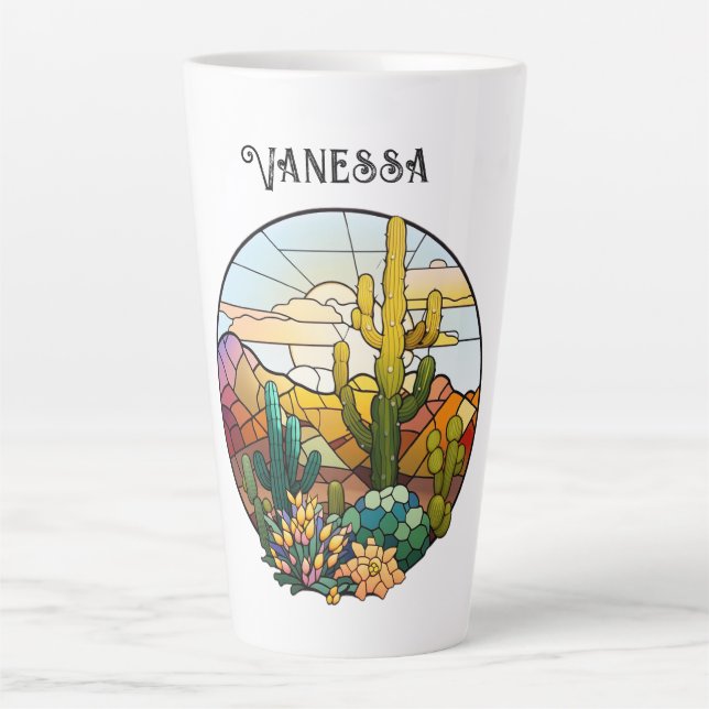 Caneca De Café Latte Deserto De Vidro Mantido Personalizado (Frente)