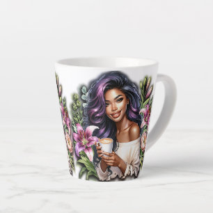 Caneca De Café Latte Design amorosa Floral com café