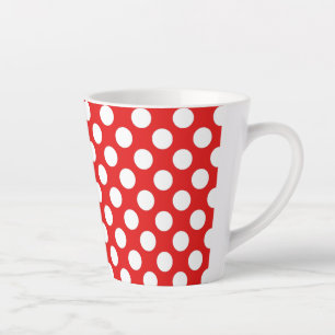 Caneca De Café Latte Design Bolinhas Retro  Branco Vermelho