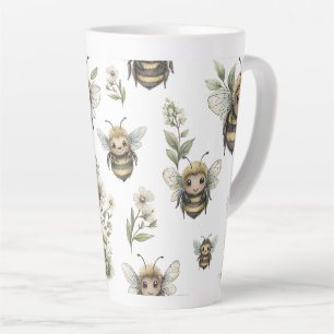 Caneca De Café Latte Design de Abelha em Aquarela Fofa Abelha Pastel