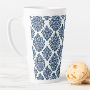 Caneca De Café Latte design de damasco azul